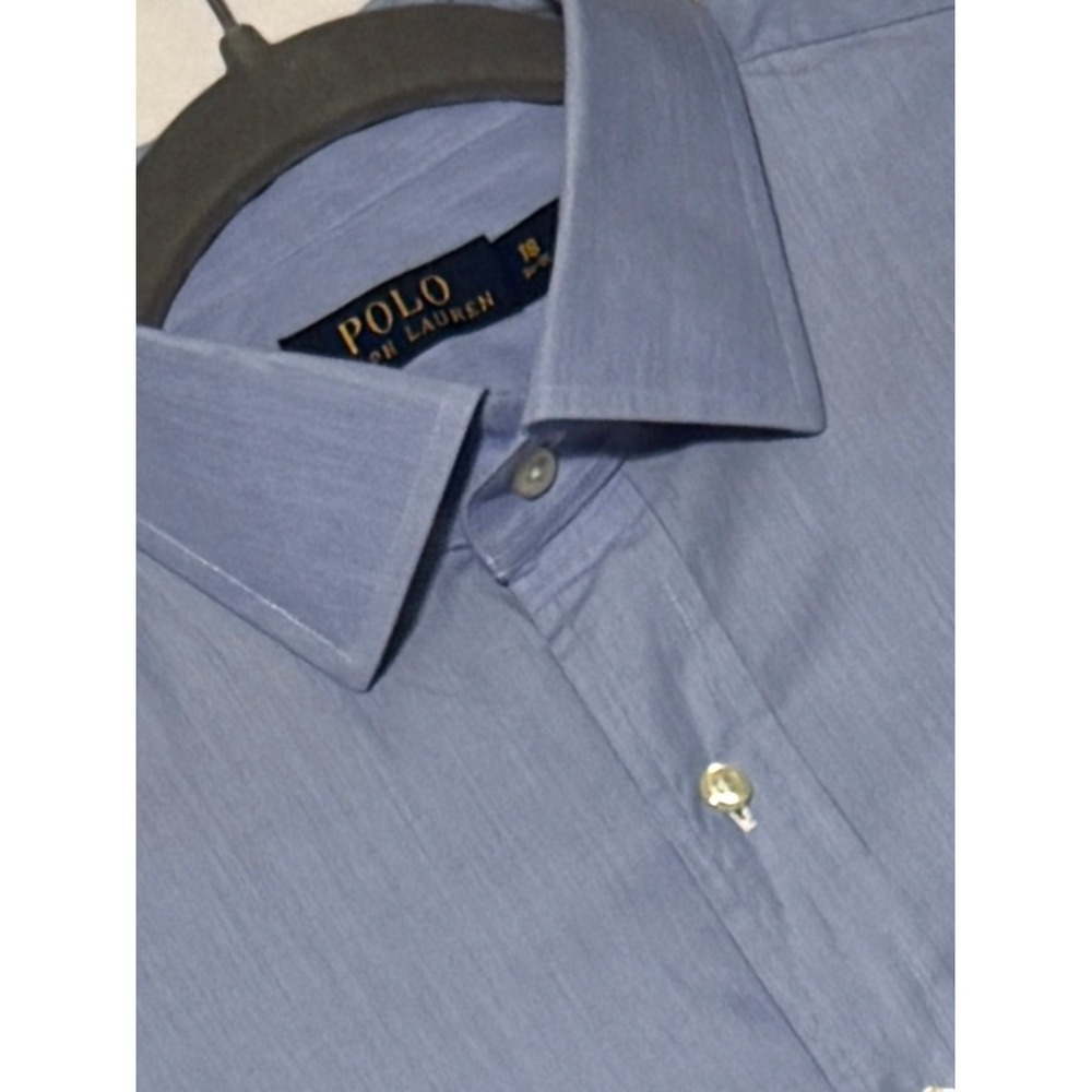 Polo‎ Ralph Lauren Mens 18 34-35 Blue Micro Stripe Dress Shirt  Excellent
